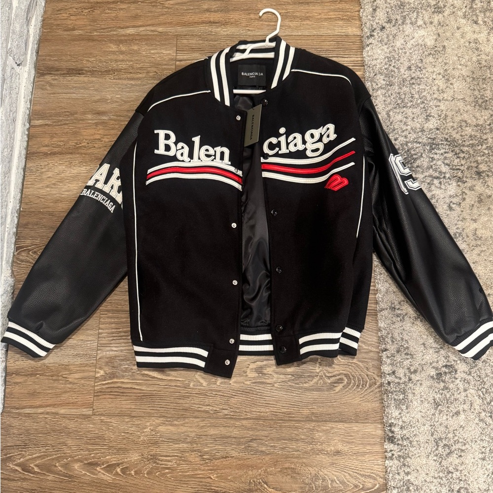 Balenciaga Black Varsity Jacket with Red & White Accents